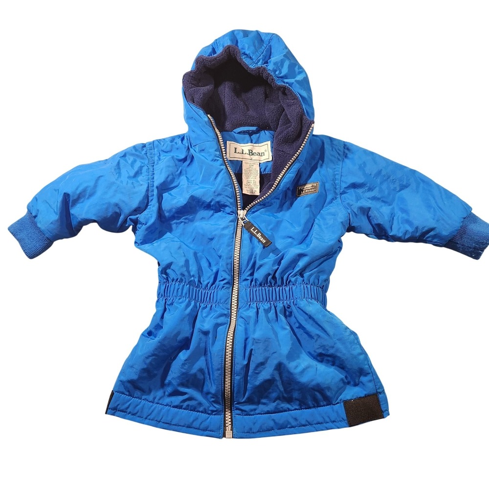 Vintage LL Bean‎ Jacket Toddler Boys 12M Blue Hooded Nylon Fleece Lined 80s